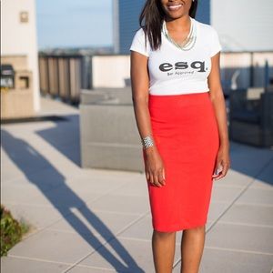 Orange Fitted Pencil Skirt